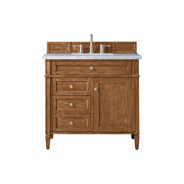 James Martin Vanities Brittany 36in Single Vanity, Saddle Brown w/ 3 CM Eternal Jasmine Pearl Quartz Top 650-V36-SBR-3EJP - main